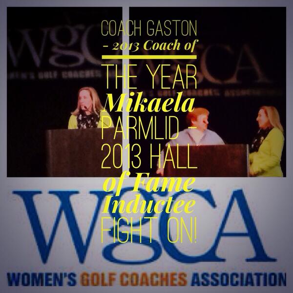 Congrats to <a href="/CoachGaston/">Andrea Gaston</a> and Mikaela Parmlid for their recognition at this years WGCA Coaches Convention!! #FightOn