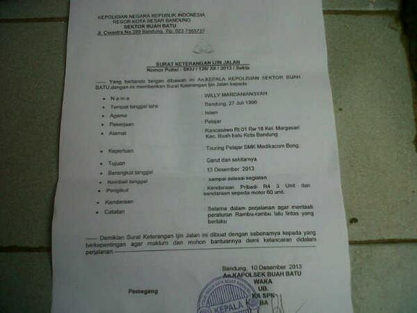 Surat Jalan Kepolisian Untuk Touring - SuratMenyurat.net Surat Jalan Kepolisian Untuk Touring - SuratMenyurat.net