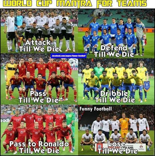 FootballFunnys's tweet photo. World Cup Mantra For Teams. http://t.co/UJat8btReS