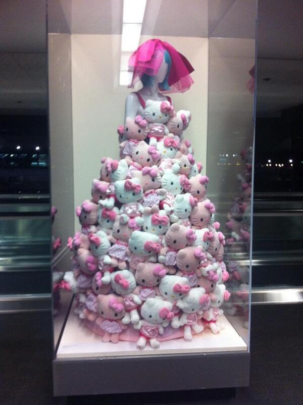 KimberlyNash's tweet photo. The display at SFO in San Francisco. A Hello Kitty dress? It's utterly cute! http://t.co/0uM0bHhMf9