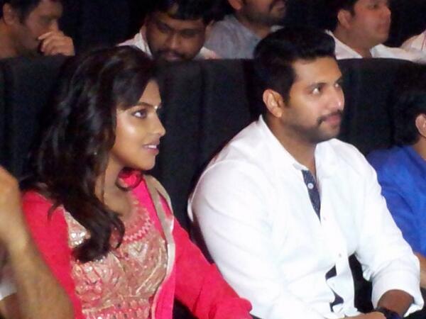 KollywoodCinima's tweet photo. #KC Pic : @actor_jayamravi &amp; @Amala_ams in @sathyam_cinemas for #NimirthuNil Audio Launch Exclusive Stills http://t.co/VgpWWOYB3m