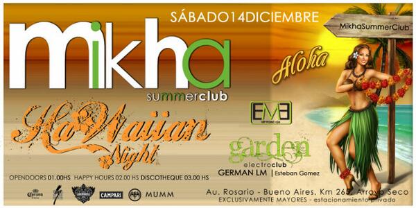 MikhaSC's tweet photo. SABADO 14 DICIEMBR #HawaiianNight #MIKHASC! http://t.co/bK4C95msIx