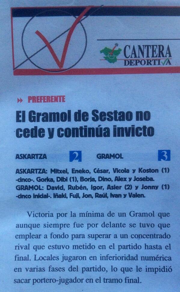 AskartzaFutSal's tweet photo. Crónica del partido pasado frente a Gramol 'A' en @CanteraDeportiv !! Estuvimos cerca de dar la sorpresa... http://t.co/tUq0L0PACF