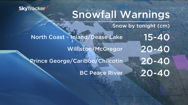 GlobalBC's tweet photo. Snowfall Warnings in effect for Northern &amp; Central BC. Up to 40 cm by tonight. http://t.co/e4Zcr89LAY