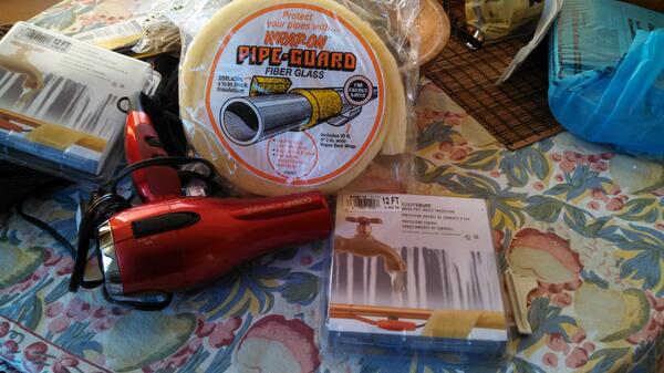 berksbess's tweet image. Thawing pipes them wrapping them with warmers &amp;amp; insulation. Good times in sunny California. #sonoma #winterfail