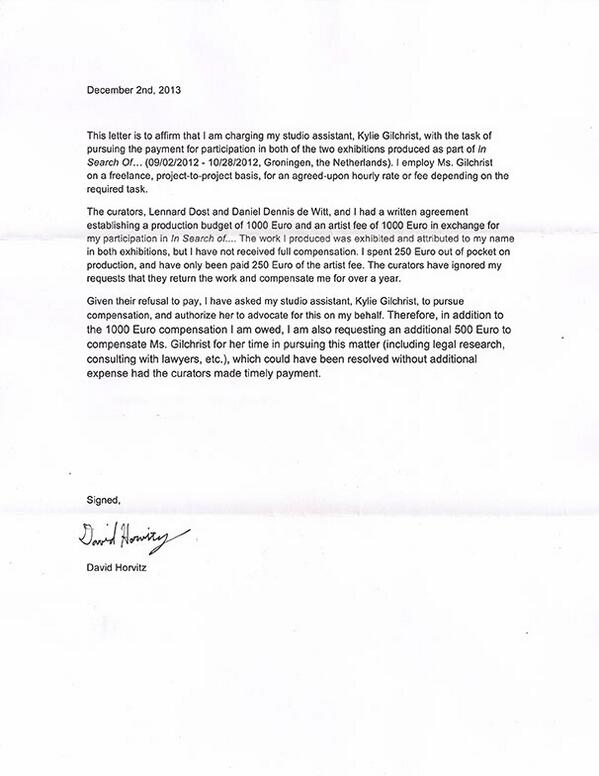 davidhorvitz's tweet photo. you can fuck with an artist, but you shouldn't fuck with the artist's assistant. or, the debt collector. http://t.co/NVsgChIcMC