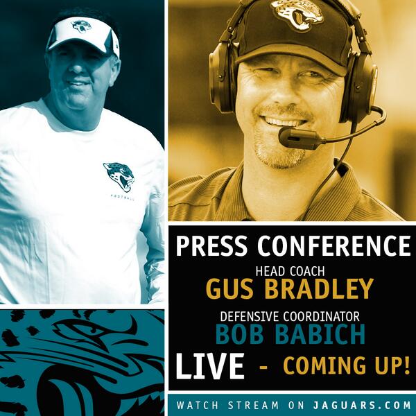 Be sure to join us at 3:15pm ET as DC Bob Babich &amp; HC Gus Bradley speak to the media LIVE: bit.ly/livejags |