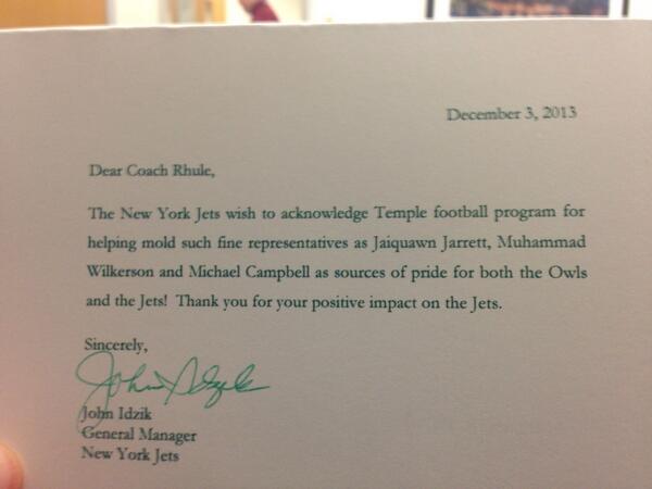 CoachMattRhule's tweet image. A very cool letter from the @nyjets about 3 great young men!  @mowilkerson  @mikecam84 @jaiquawnjarrett