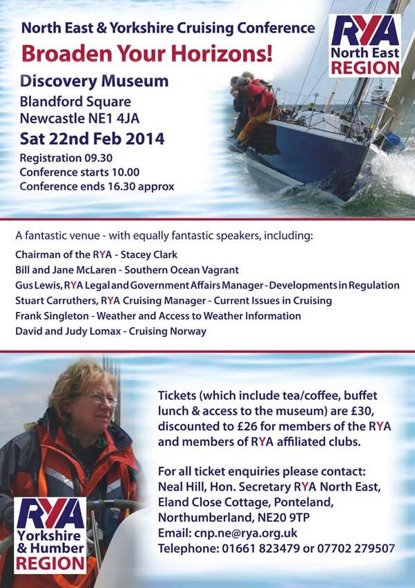 RYAYHRegion's tweet photo. RYA NE @RYA_NorthEast &amp;Yorkshire Cruising Conference;22nd Feb 2014;Newcastle Discovery Museum;Email cnp.ne@rya.org.uk http://t.co/IvmTFqJ6F0