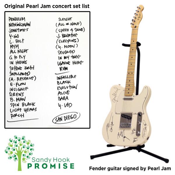 PearlJam's tweet photo. Bid on an autographed guitar by the entire band to benefit Sandy Hook Promise (@SandyHook). http://t.co/wdLhA9HLJB http://t.co/przDzlu3LQ