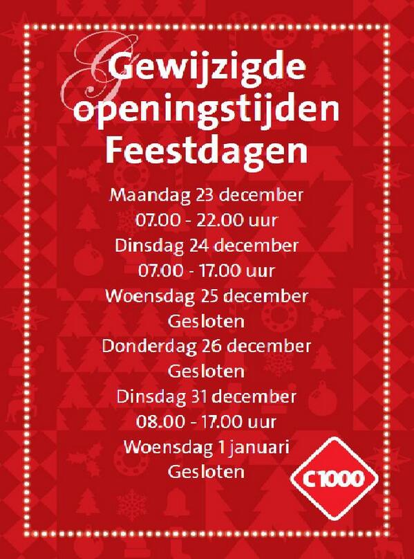 Onze openingstijden met de Feestdagen:
