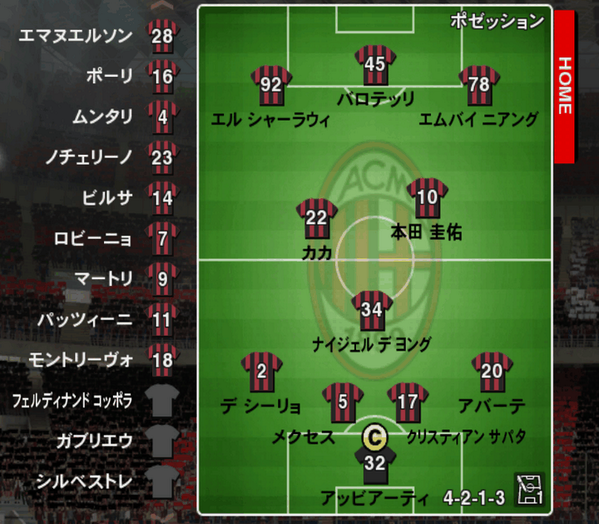 ウイニングイレブン On Twitter 本田選手のacミラン加入後のスタメン 想像するだけでワクワクしますね 早速ウイイレで妄想してみました 是非 皆様の考えるフォーメーション画面を撮影し ウイイレ タグ付きで投稿して下さい Http T Co Atdfhyibhg