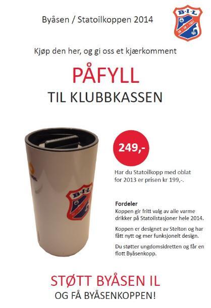 ByasenIL's tweet photo. Statoilkoppen med Byåsenlogo på REMA Stavset og Byåsen butikksenter mellom kl 17 og 21 ikveld:http://t.co/39dD5gmKSX http://t.co/cKJlnnkhBM