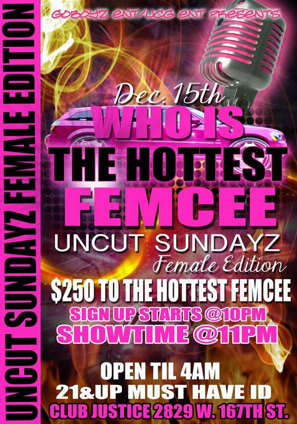 ItsRenGoBoyz's tweet photo. @SuanyedaRapper perform this Sunday night at the #1 Sun party at club Justice 2829 w 167 st. HOTTEST female wins $250 http://t.co/eirqMLcTFI