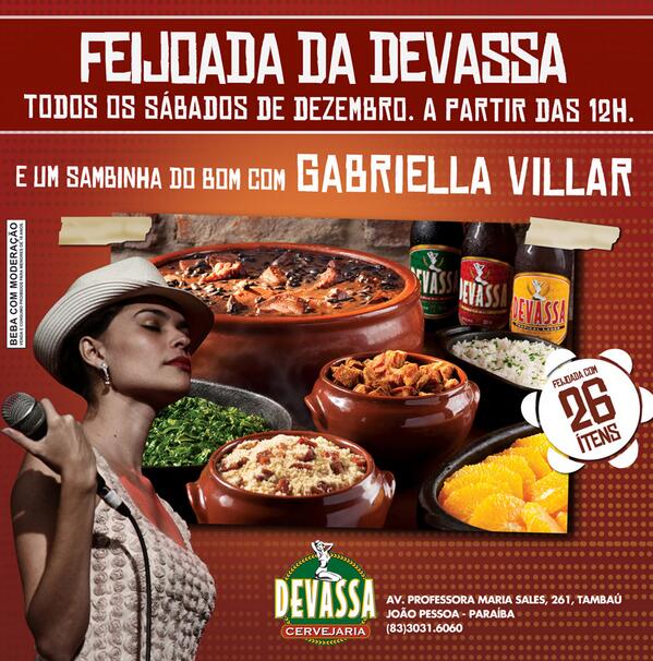 devassajp's tweet photo. Feijoada, chope gelado e muito sambinha do bom com Gabriella Villar... #DevassaJP http://t.co/msBn4S4G7w
