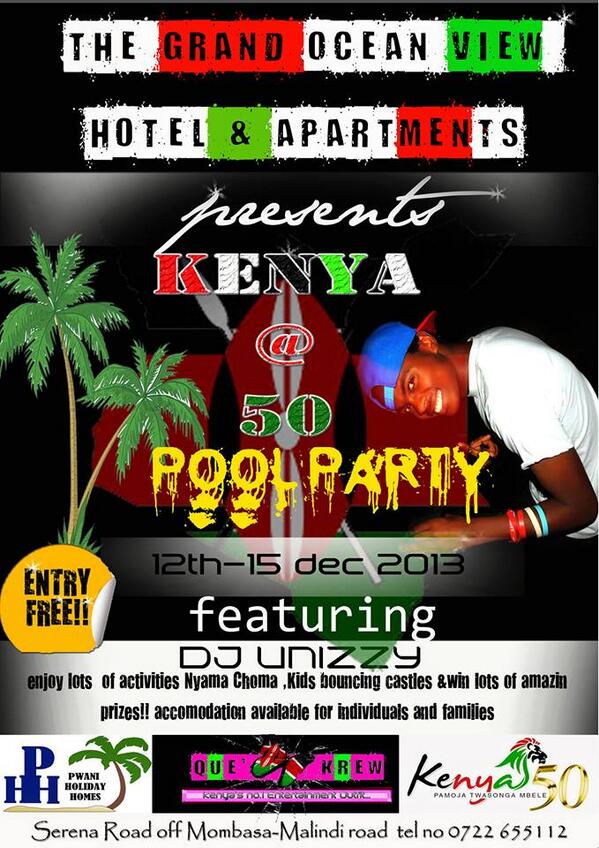 BorderlessEA's tweet image. Pwani Holiday Homes welcome you to Kenya@50 Pool Party at the Grand Ocean View Hotel &amp;amp; Apartments,Serena Road,Mombasa