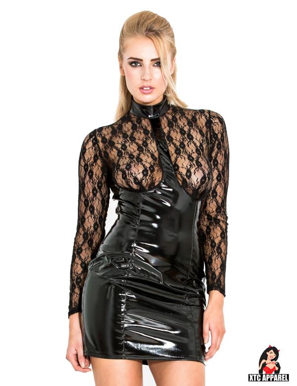 doxycouture's tweet image. The elegance of lace and vinyl makes this dress stand out! #fashion #clubwear #lace #vinyl #fetishfashion #fetishwear