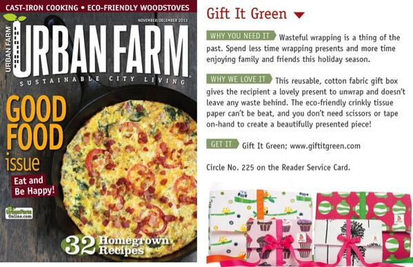 giftitgreen's tweet photo. @UrbanFarmMag thx 4 making @giftitgreen a must-have wrap this holiday season http://t.co/sCQOalSzTg