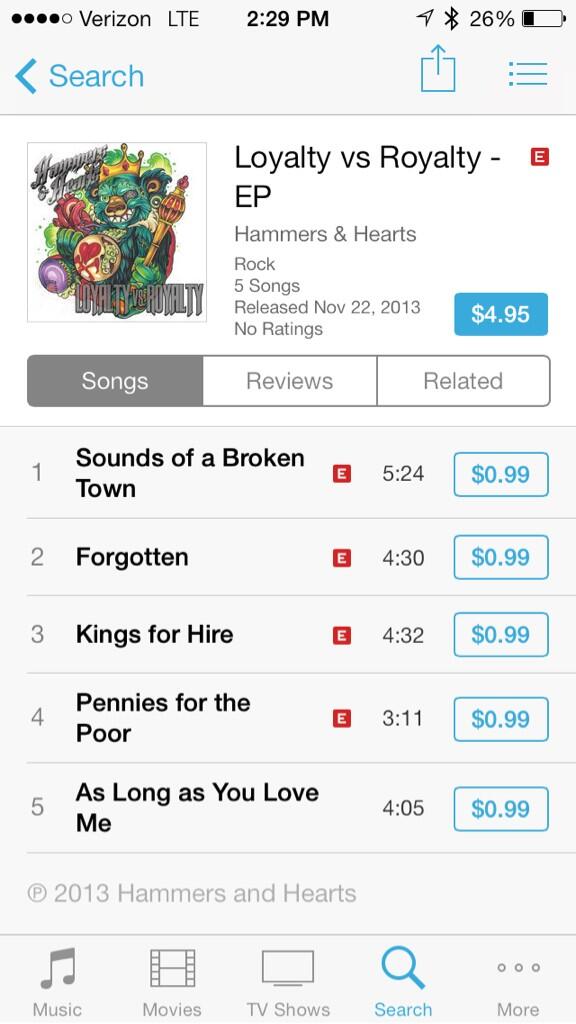 HandHMusic's tweet image. #LoyaltyvsRoyalty is now up on #itunes!!!!!! #hammersandhearts
