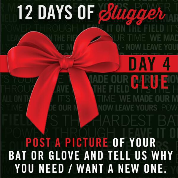 sluggernation's tweet photo. DAY 4 CLUE: Post a picture of your bat or glove and tell us why you want / need a new one. #12DaysofSlugger http://t.co/8M7CWswxP1