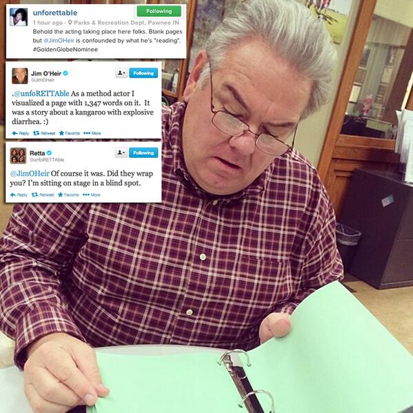 parksandrec's tweet photo. When you leave @unfoRETTAble and @JimOHeir alone on set…http://t.co/rvX6eFkztp  #ParksandRec http://t.co/XYwJvm29hO