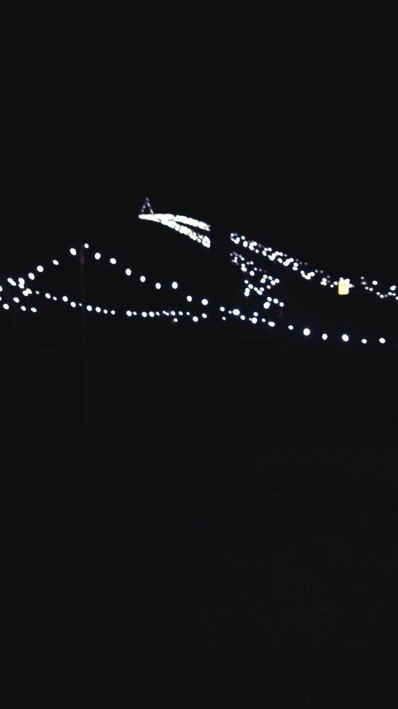 Swinging bridge all lit up. Come see Santa too! #winterwonderland #Spokane