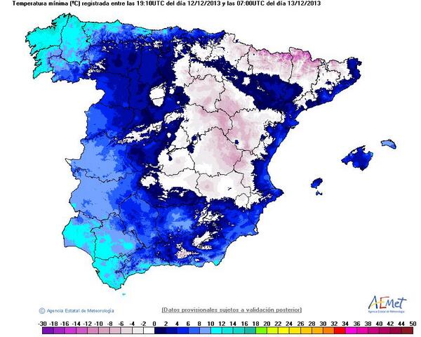 #Buenosdías, amanecemos sin heladas en la mayor parte del Oeste Peninsular por la presencia de nubes durante la noche