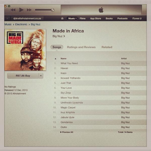 DJTira's tweet photo. @BigNuz_Afroo album finally on itunes!!!! Dlala nge iphone yakho ke baba!!!! Also Ezase Afro kyafiwa!!! http://t.co/TEfQJv3L2v