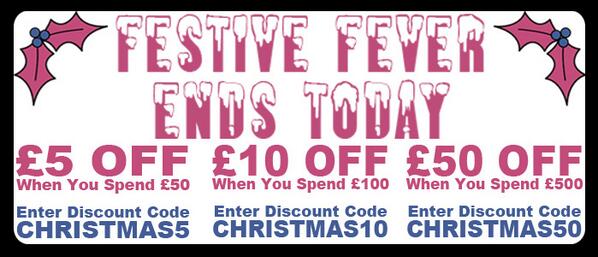 #FestiveFever #EndsToday

£5 OFF When You Spend £50

£10 OFF When You Spend £100

£50 OFF When You Spend £500