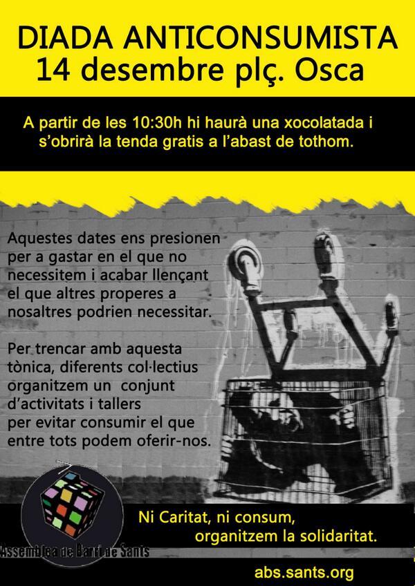 o2Spain's tweet photo. Demà, Diada anticonsumista a plaça Osca de Sants. Vols consumir al Nadal? No. Pots no fer-ho? Sí! Com? http://t.co/ya83AHVcsx via...
