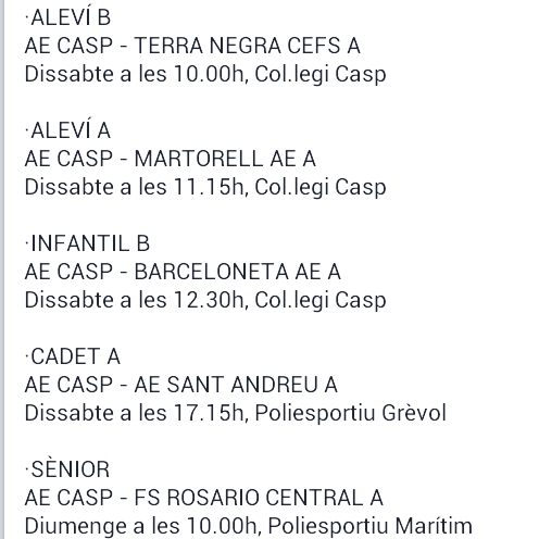 AECasp_Sala's tweet photo. PARTITS A CASA - CAP DE SETMANA 14-15 DESEMBRE http://t.co/B4mHl3Qgvh