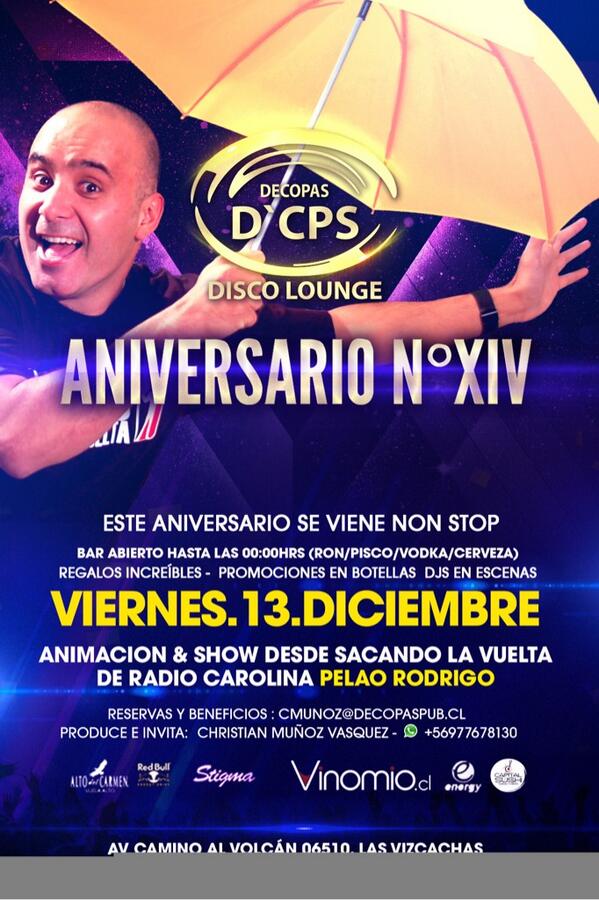 DeCopasPub's tweet photo. Hoy aniversario XIV se viene increíble con la participación de @pelaorodrigorc desde radio Carolina invita RT please http://t.co/R8shBKb6f4