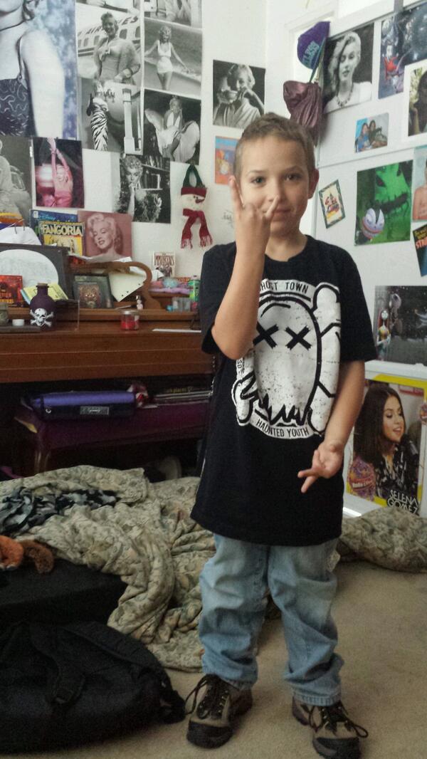 Nshadows55t's tweet photo. My bro was sooo stoked to have free dress day. XD im so proud of my lil Ghost. Were the Haunted Youth @GhostTown http://t.co/S3gRxn9Ebm