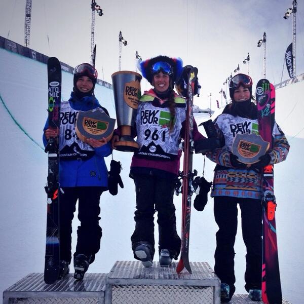 the_platfrm's tweet photo. Three Americans atop the women's freeski superpipe podium. Congrats @maddiebowman @Angeli_V @britasig! http://t.co/CvvACKABCJ