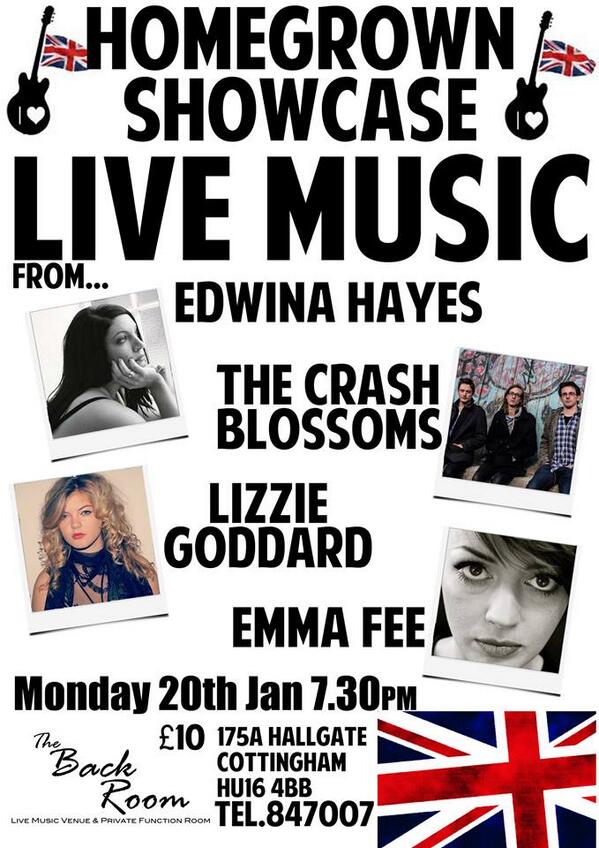 TheBackRoomCott's tweet photo. Tickets On Sale Now!!! 4 superb acts, one superb night, only £10!
@CrashBlossomsUK @Lizzie_Goddardx @EmmaFeeMusic http://t.co/O57mR54jA1