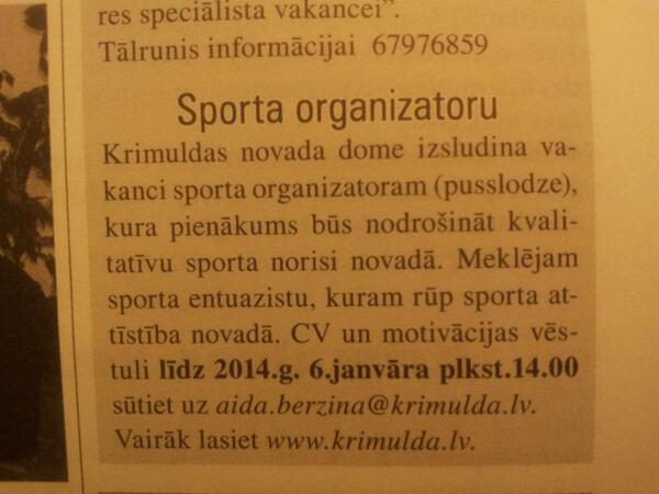 KrimuldasSports's tweet photo. Padod ziņu tālāk un iesaki kādu, kurš varētu būt jaunais sporta organizators uz pusslodzi Krimuldas novadā! :) http://t.co/5Lp9zbUBY2