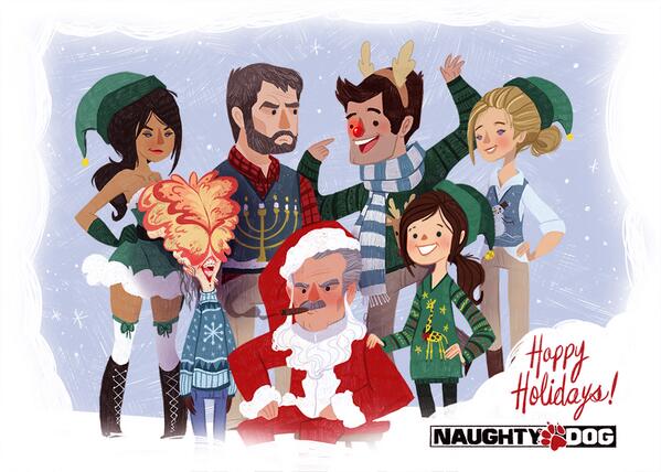 PlayStation's tweet photo. Happy holidays from @Naughty_Dog: http://t.co/G9cKJWhQZn Here's to a great 2014!  http://t.co/4b4uH4oLJ6