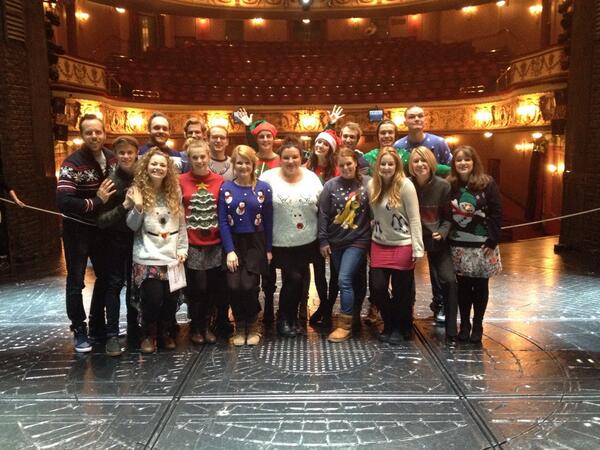 CarrieHFletcher's tweet photo. It's Christmas Jumper Day here @lesmisofficial too!!! #TeamHopefuls http://t.co/5oqhZoK2dh