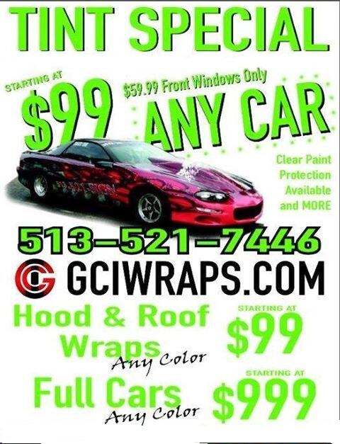 GCI_Wraps's tweet image. $99 TINT Special. Call and schedule appointment (513) 521-SIGN #tint #windowtint #signs #graphics #vehiclewraps