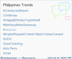 trendinaliaPI's tweet photo. Trend Alert: #ConorLiveStream. More trends at http://t.co/PzuiyCrFbO #trndnl http://t.co/SJEZKQ1jxx