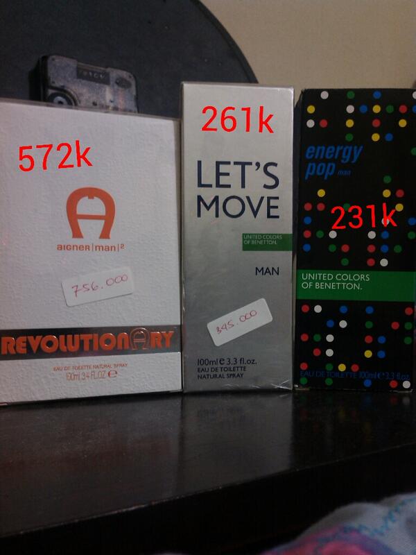 rubycosmetic's tweet photo. Special Price Parfume Original Aigner Revolutionary, Benetton Let's Move Man, Benetton POP http://t.co/eByv9Rvll4