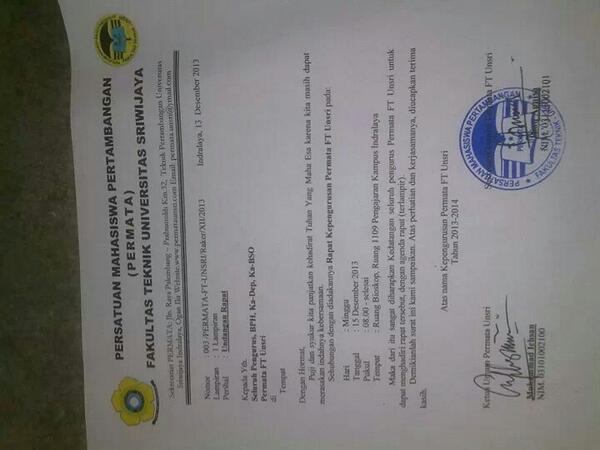 Undangan Rapat Kepengurusan Permata FT Unsri. (Waktu dan tempat terlampir) cc: <a href="/MiningPlg2012/">Tambang UNSRI 2012</a>   #InfoPermata