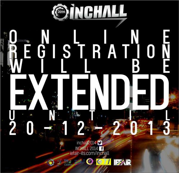hmtiunpar's tweet photo. RT @inchall2014: GOOD NEWS!!! INCHALL 2014 Online Registration will be EXTENDED until December20 @hmti_umi @hmtiunpar http://t.co/JcVVId1tVY