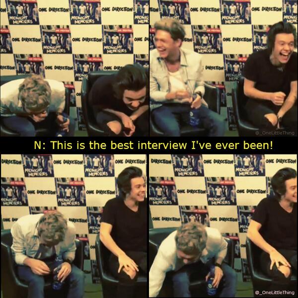 _OneLittleThing's tweet photo. @NiallOfficial : "This is the best interview I've ever been!" - with @gwengl333 . @Harry_Styles #OneDirection #Fun http://t.co/NhbfK7C5pR