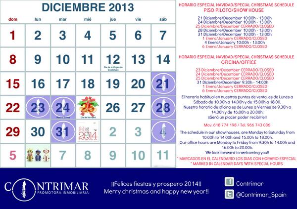 Contrimar - HORARIO ESPECIAL NAVIDAD/SPECIAL CHRISTMAS SCHEDULE.
¡¡Felices fiestas amig@s!! - Merry Christmas!!