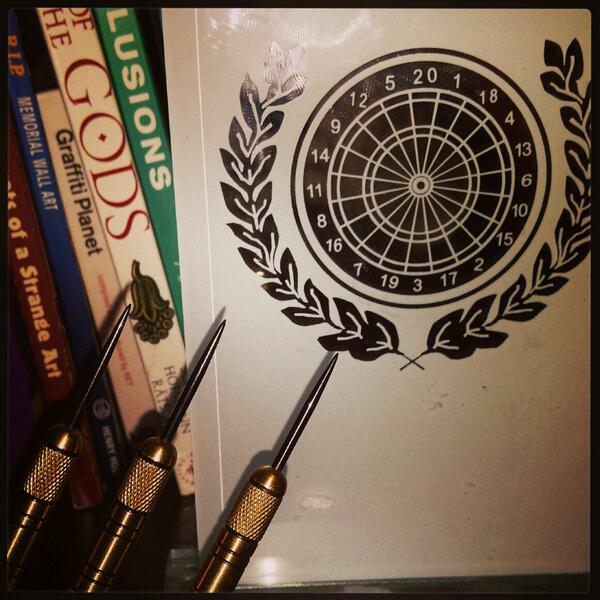 custom_inc's tweet image. Finally! Andy "the Dragon" Stewart put paid to Billy "Phoenix" Hay's dominance of the shop dartboard. New Champion.