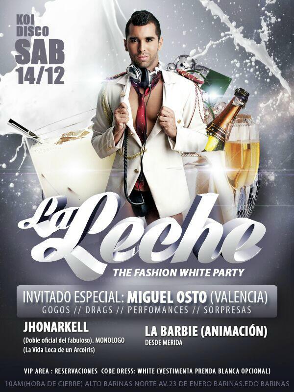 koiambiente's tweet photo. Este sábado 14 dice koi se complace en celebrar la white party la noche de la leche Cover 100 Bs http://t.co/CGoxySXWaG