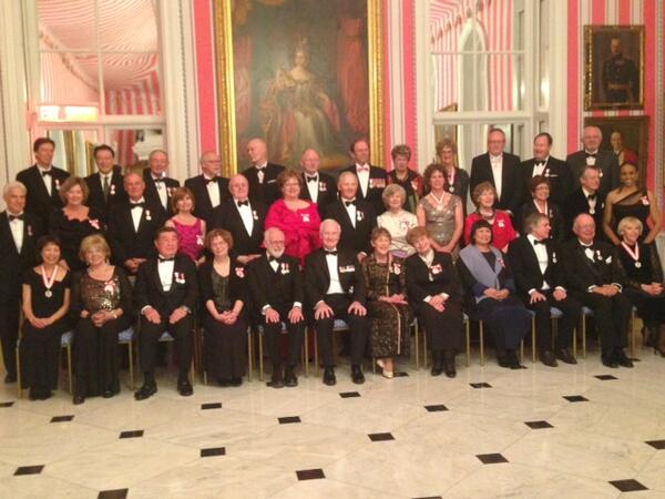 A cell fone pic w my fellow (all glammed up!) #orderofcanada inductees in Rideau Hall's Tent Room last nite