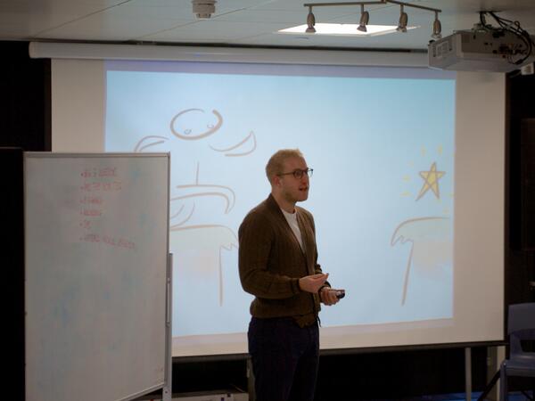 PeterJThomson's tweet photo. Testing whether your startup idea is a good idea (when everyone is lying to you) @jordups killing it at #HackHumanity http://t.co/KJDcit35Ym