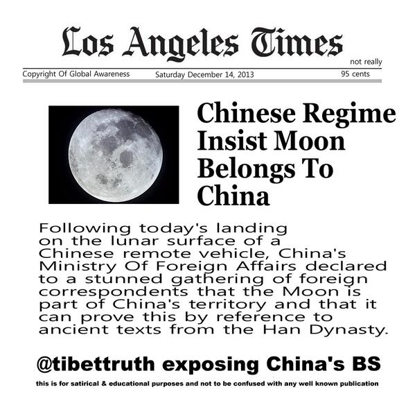 tibettruth's tweet photo. #Breaking #News China Claims #Moon Is Chinese Territory! #trueTibet http://t.co/VcOgR2Ny5d